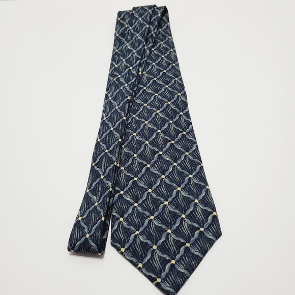 Cole Haan Necktie Gray Geometric Pattern Silk Neck Tie 56x4" Made in Spain - Picture 2 of 5